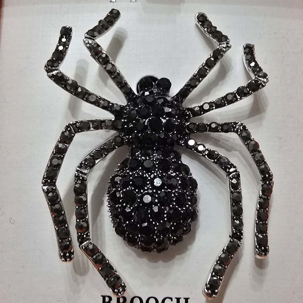 Piper K Black Rhinestone Spider Brooch